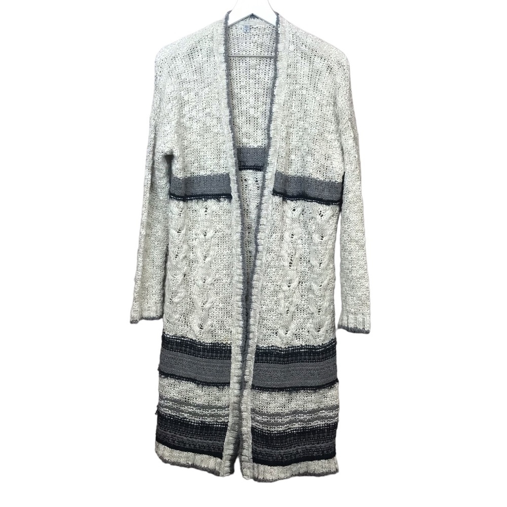 Ecote Knit Open Cream Black Grey Long Cardigan Duster Women Sz S